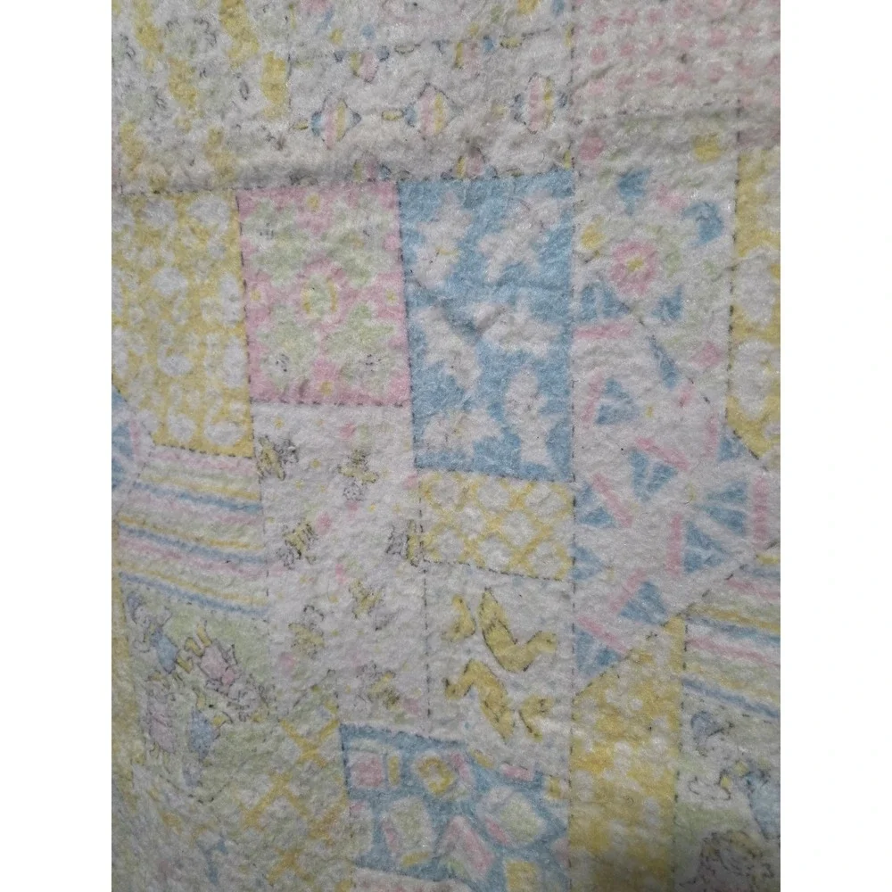 Vintage Handmade Patchwork Baby Quilt Pastel Nursery Blanket Satin Trim Fair